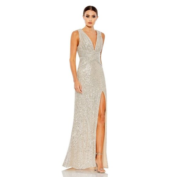 Mac Duggal Dresses & Skirts - NWT Mac Duggal V-Neck Sequin Wrap Waist Gown Nude 6 #8547